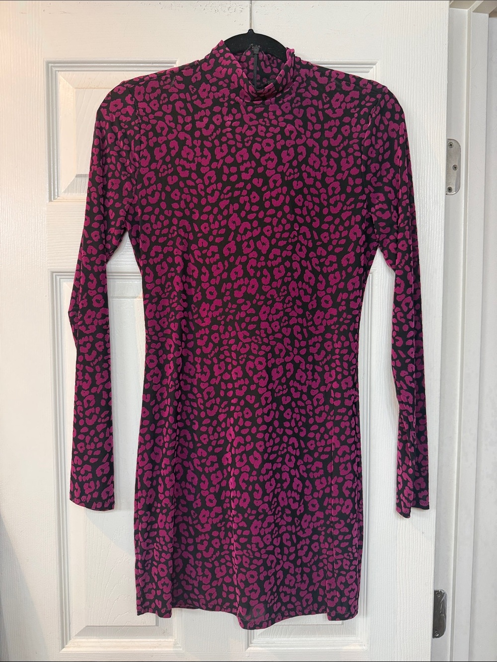 REVOLVE Black and Hot Pink Leopard-Print Long Sleeve Bodycon Dress